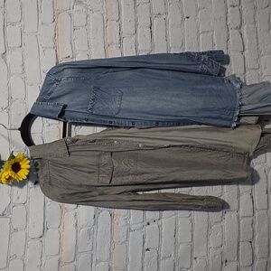 2 Denim Blouses! Long Sleeve Blue (1) Gray (1)  Sz M